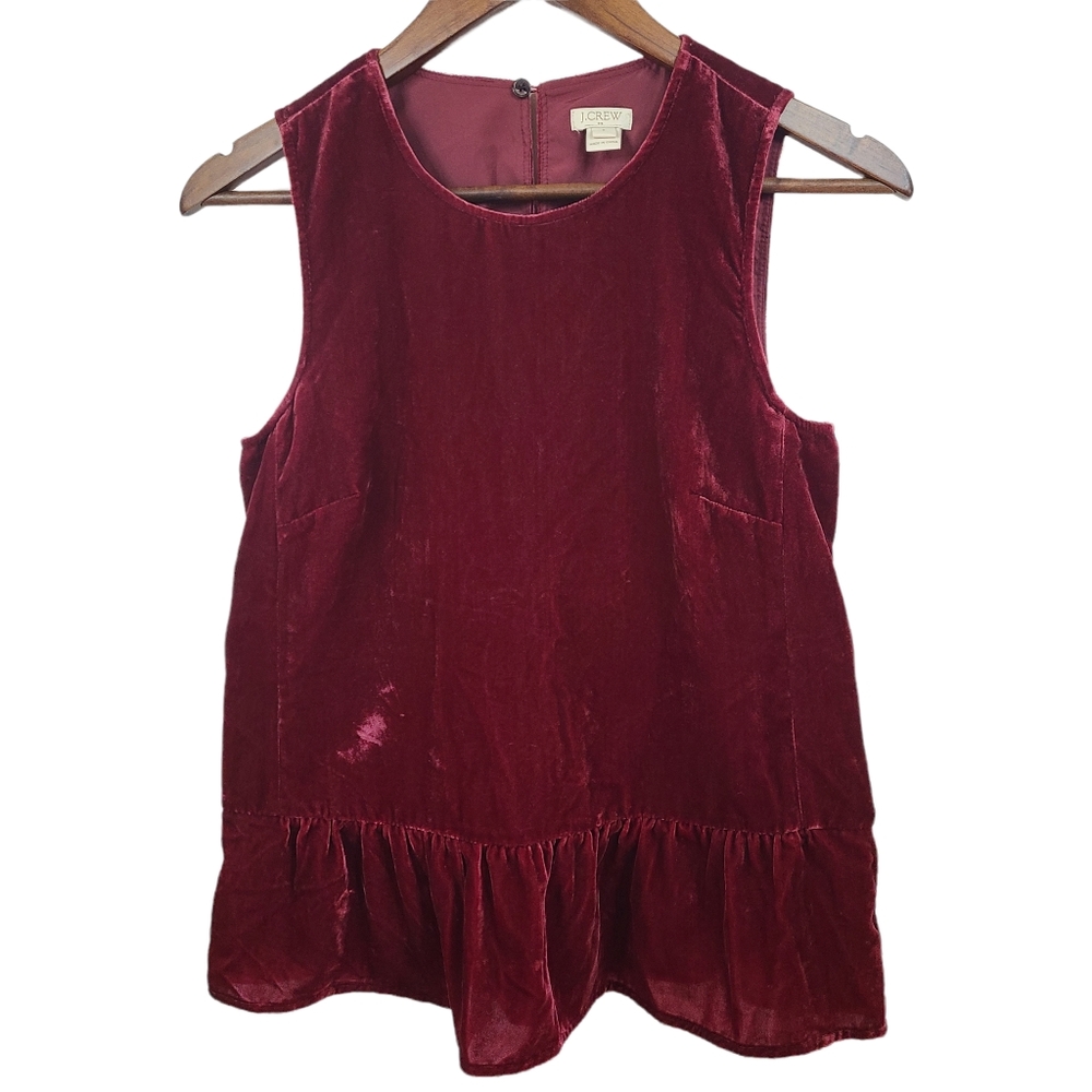J Crew Red Velvet Peplum Sleeveless Blouse 0